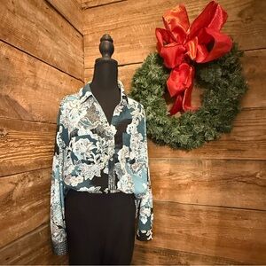 Charter Club Teal and Black Floral Top